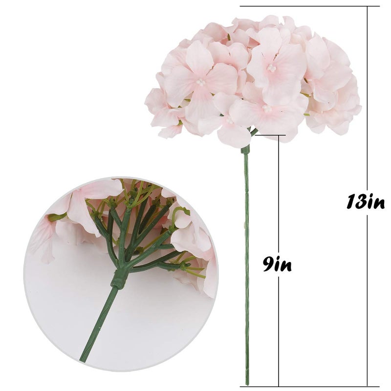 Flojery Silk Hydrangea Heads Artificial Flowers Heads with Stems for Home Wedding Decor Pack of 10 (Baby Pink) - Image 5